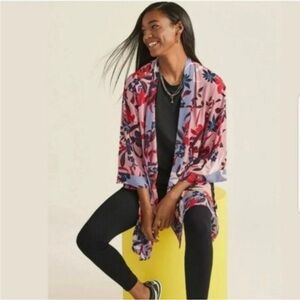 Cabi Wind in Hair Kimono Women’s Size L Open Front Colorful Floral Boho 5622